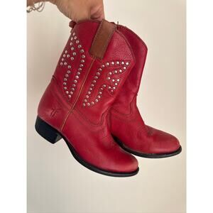 Frye Youth Rodeo Studded Red Leather Cowboy Boots -Youth 13.5